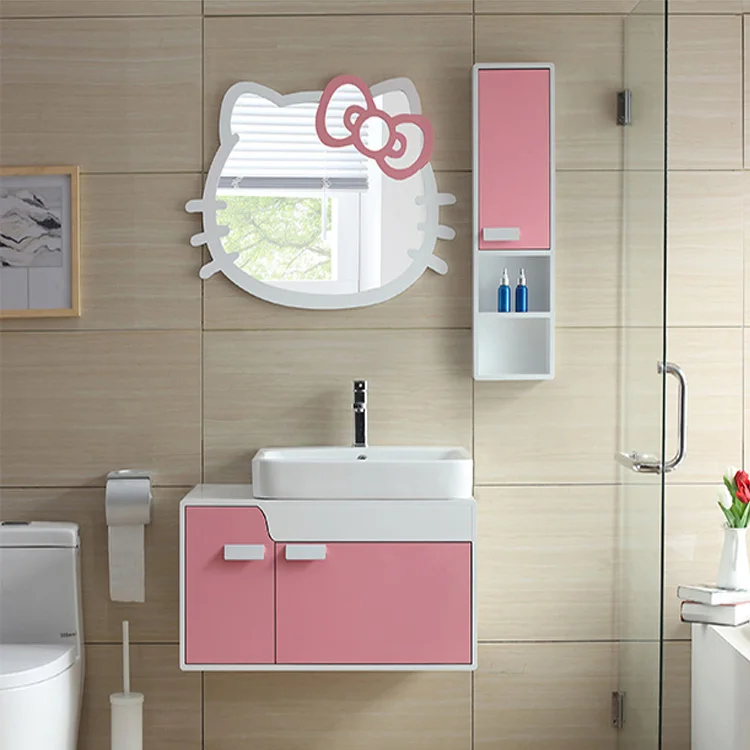 Qierao 60 And 80cm Pvc Wall Mounted Cute Pink Bathroom Vanity Hello Kitty Bathroom Cabinet Gbl 1823sw Buy Bathroom Vanity Bathroom Cabinet Pink Bathroom Vanity Product On Alibaba Com