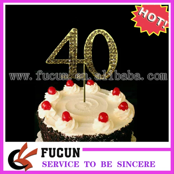 40th Birthday Anniversary Number Cake Topper - Gold Rhinestones