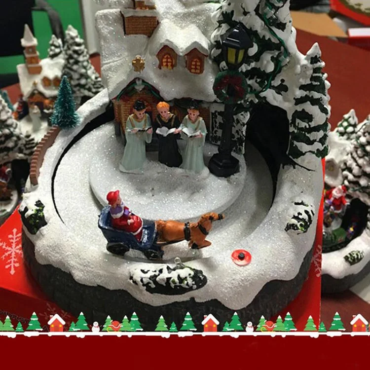 Custom Battery Colorful Led Light Musical Miniature Christmas Village House