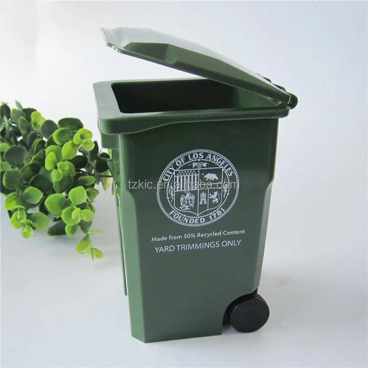 Plastic  Mini Garbage Bin WWith Wheel Green Earth Sanitation