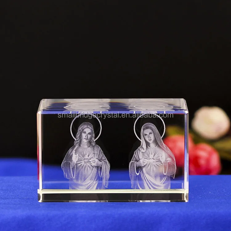 Aangepaste Souvenir Vader Goddness Heilige Religieuze 3D Laser Kristallen Kubus