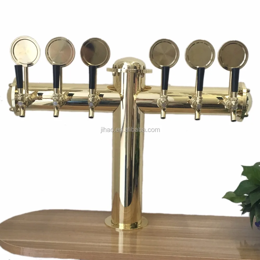 T型6タップゴールドビールタワー、バー用ビールディスペンサー用