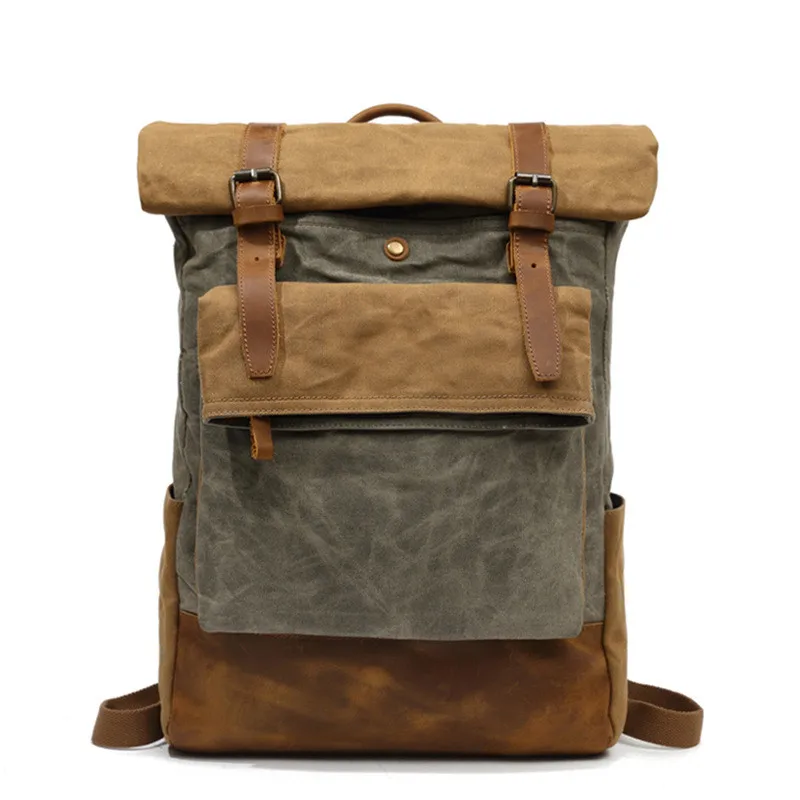 Vintage Oil Waxed Canvas Mountain Trekking Backpack Back Pack