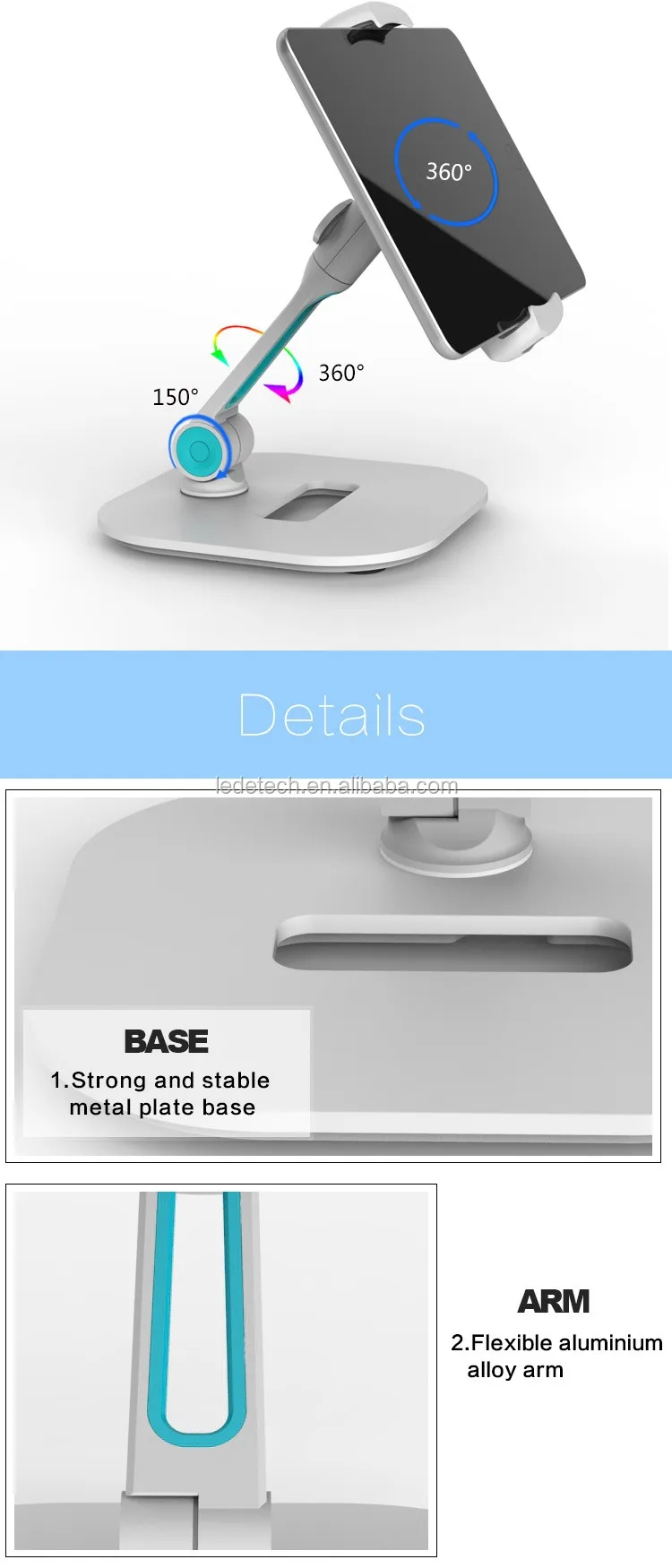 Регулируемая вращающаяся на 360 Градусов Подставка для сотового телефона Ledetech, держатель для телефона