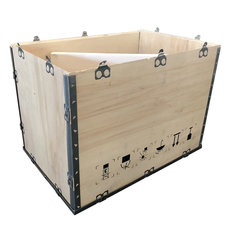Foldable Custom Type S Folding Wooden Crate Box With Steel Strip