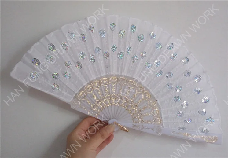 Вышитый ручной пластиковый складной Ручной Веер с