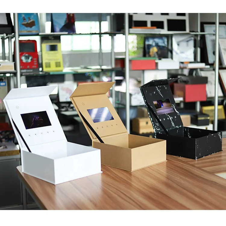 More Choice Hign End Customized 7 Inch LCD Screen Light Control Video Card Gift Box Invitation Video Packaging Box for Jewelry