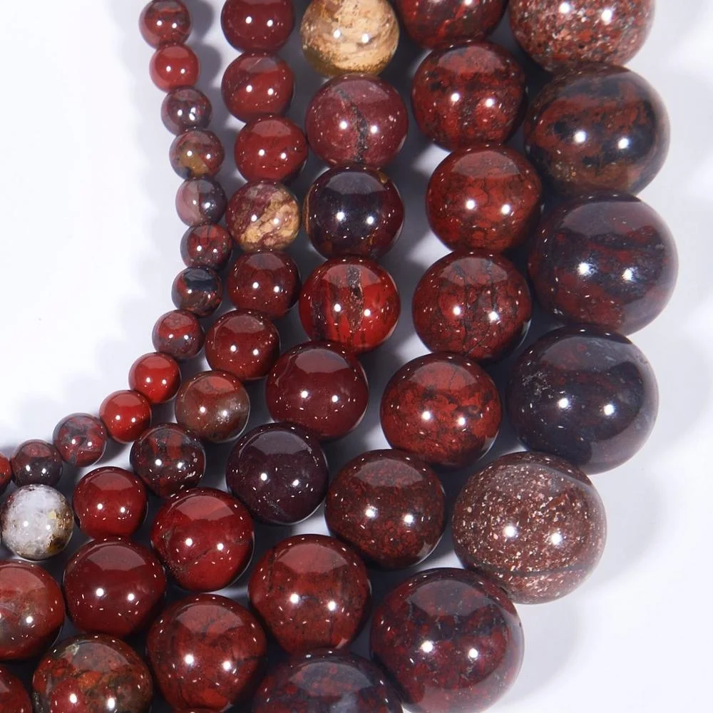 Natural Dark Red Poppy Flower Jasper Loose Stone Beads For Jewelry Making 15" NF 