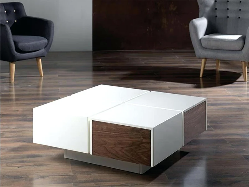 Modern Multifunction Storage square Black and  White Coffee Table in Wood