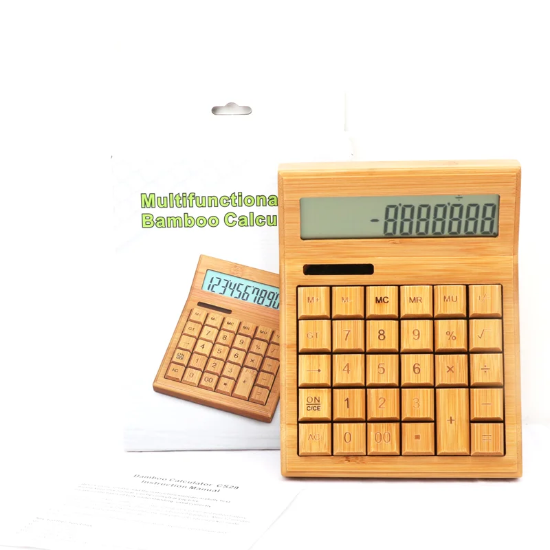 
 Ручной работы из бамбука Деревянный Будильник 12-разрядный калькулятор/по индивидуальному заказу калькулятор для офисного стола  