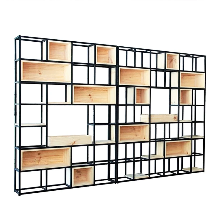 Vintage Black Office Bookcase Modern Boutique Display Shelf With Wooden