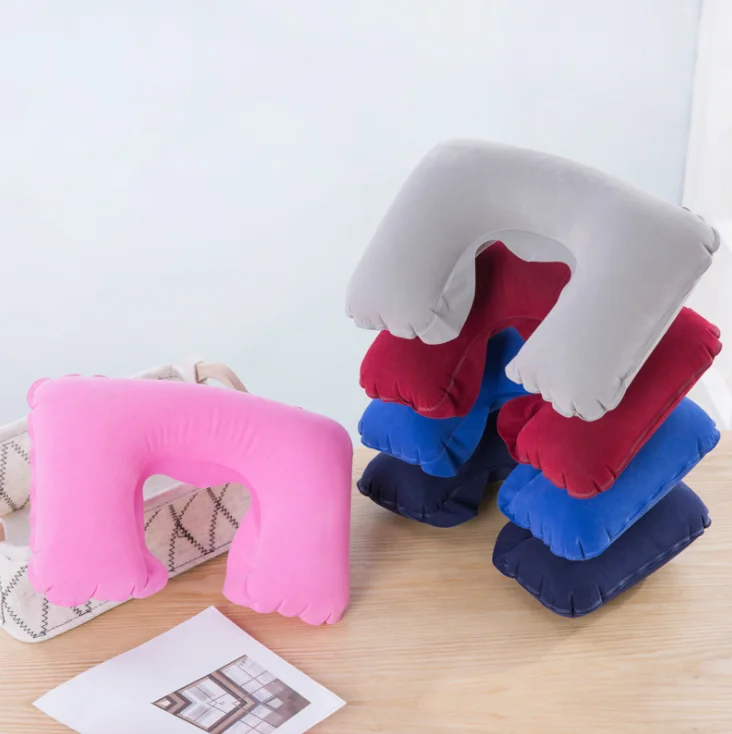 Custom Push Button Inflatable air Pump Soft Neck Support Travel Airplane Pillow for Airplanes