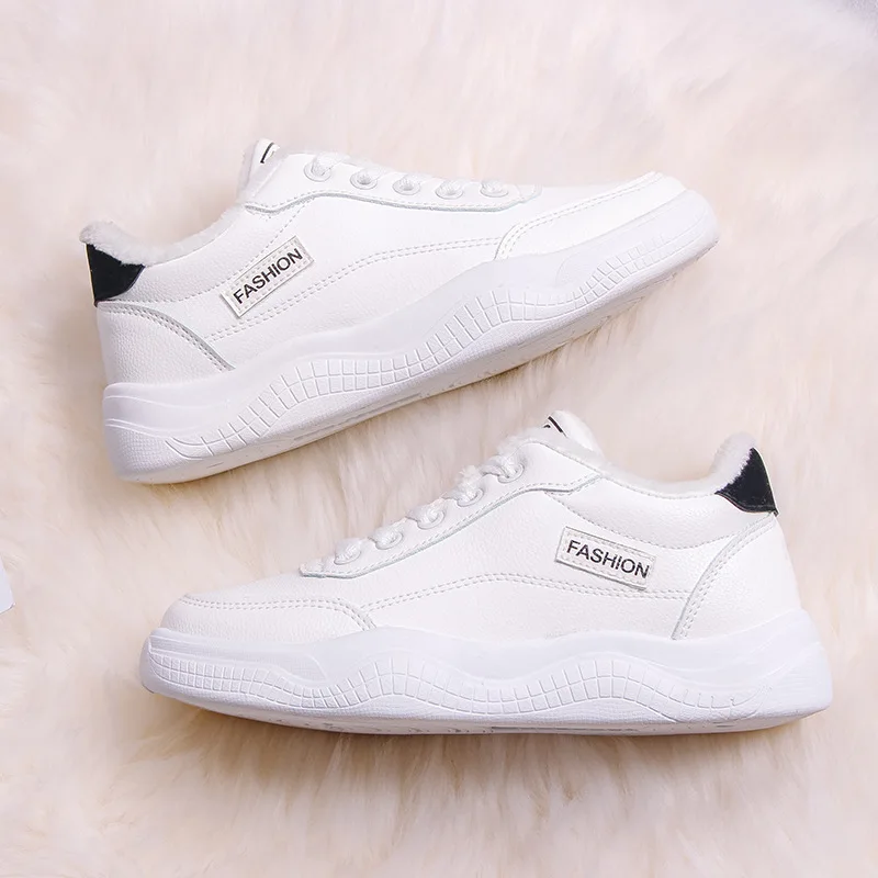 Оптовая продажа, китайские уличные зимние кроссовки для молодых женщин, повседневные кроссовки из ПУ кожи с плоской подошвой