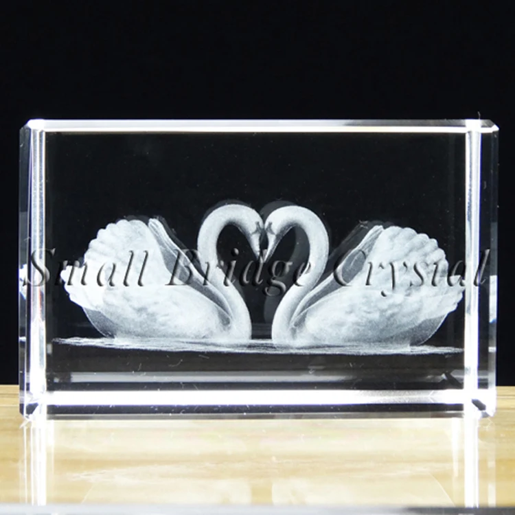 Wholesale Home Decorations Swan Gift K9 3d Laser Crystal Cube