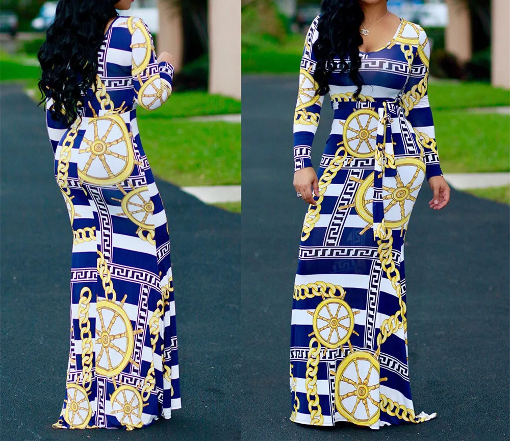 New African Casual Long Sleeve Bodycon Dashiki Dress Designs