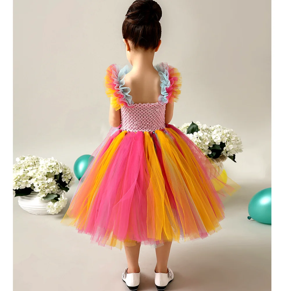 卸売子供ブティックキッズガールズチュールカラフルドレスマッチングフリルスリーブ服中国製 Buy ベビー服安い中国製 セクシーなのない少女服 ホットガールドレスなしなし服 Product On Alibaba Com