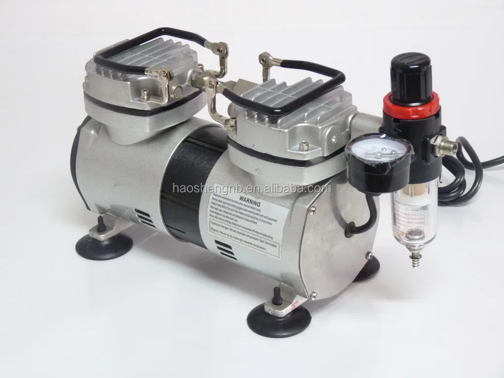 AS19 Portable Air Compressor 2-Head Two Cylinder Airbrush Pump Oil-Free Air Cooled for AC Power Source