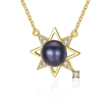 Star Shape Silver Pendant Mounting Black Freshwater Cultured Pearl Necklace Designs Bridal