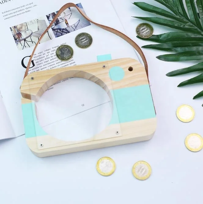 Деревянное ремесло, прозрачная Копилка в форме камеры, деревянное украшение для детской комнаты, коробка для экономии денег