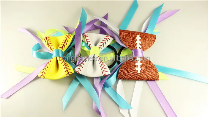 Лидер продаж 2024 Спорт на открытом воздухе бейсбол с лентой Софтбол кожа ручной работы бант для волос в наличии ювелирные изделия