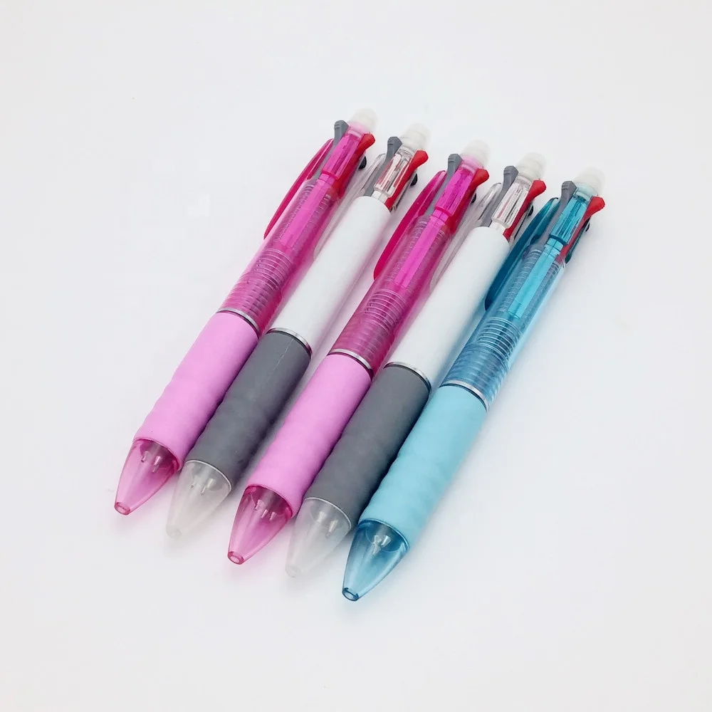 2+1 LOGO Custom 3 in 1 Multi Color Promotional Oil Ink 2 Color Ball Pen with  Pencil and Eraser