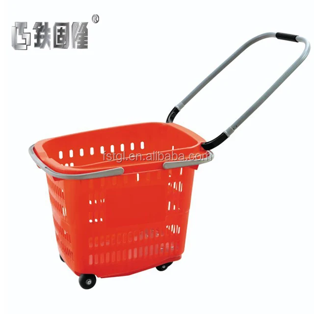 Supermarket Wicker Shopping Cart With 4 Wheels Wicker Shopping Baskets