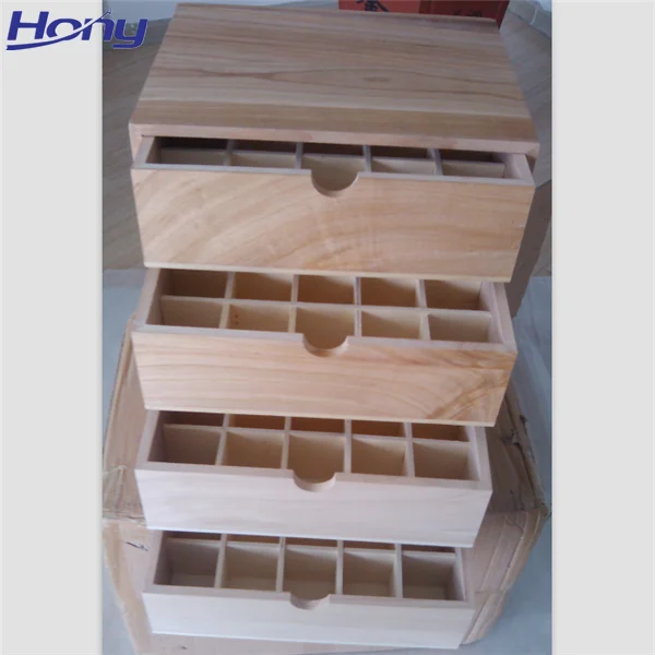 Drawer Type Wood Multi-layer Display and Storage Container with Divider Paulownia Wood Essential Oil Bottle Case for Bulk Order
