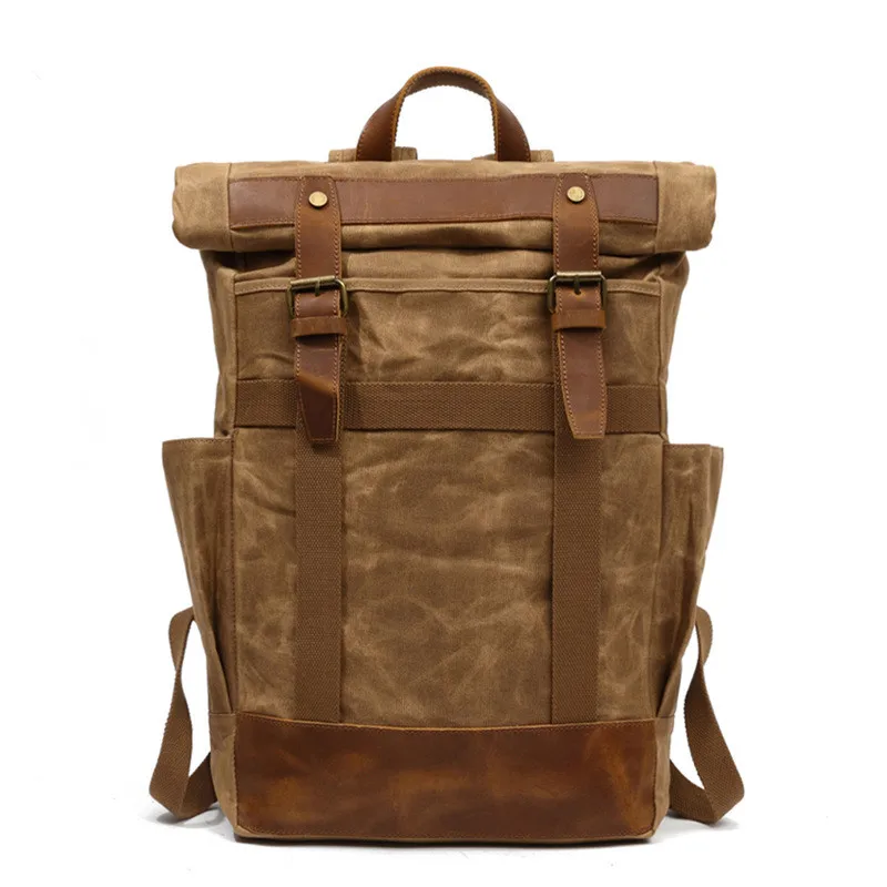 WaterProof Waxed Canvas With Leather Trim  Mens Backpack