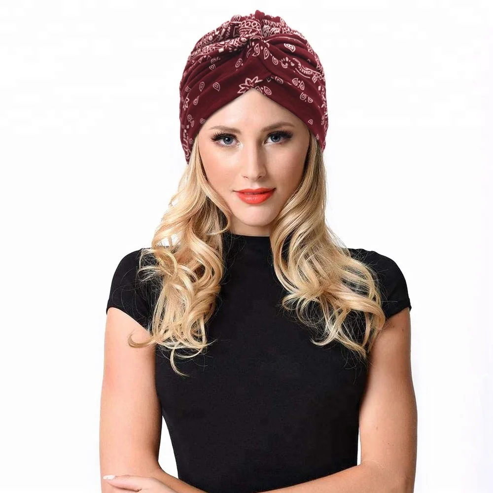 Женская шапка химиотерапия с принтом пейсли Шапка-бини бордового цвета шарф-тюрбан головной убор для пациентов раком