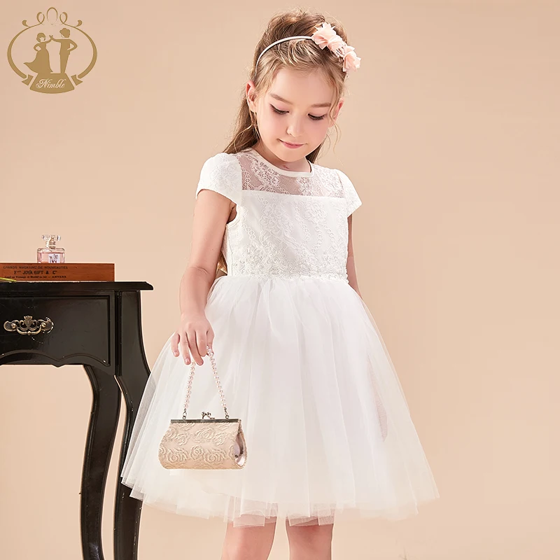 Nimble New Arrived Handmade Beading Embroidered Lace Baby Girl Wedding  Dress White Party Birthday Dress for Girl of Years Old - Main Image
