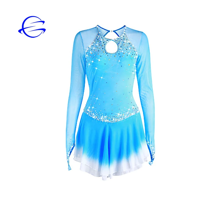 Figure Skating Dress Women's Girls' Ice Skating Dress blue Spandex lace handmade 