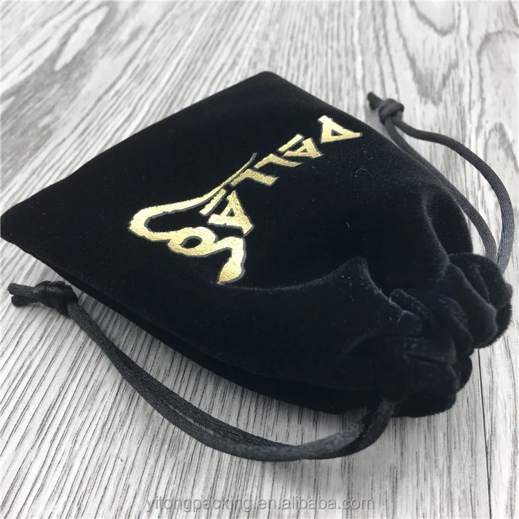 Роскошный мягкий черный роскошный бархатный мешочек на шнурке с принтом логотипа для драгоценностей подарков пылезащитные