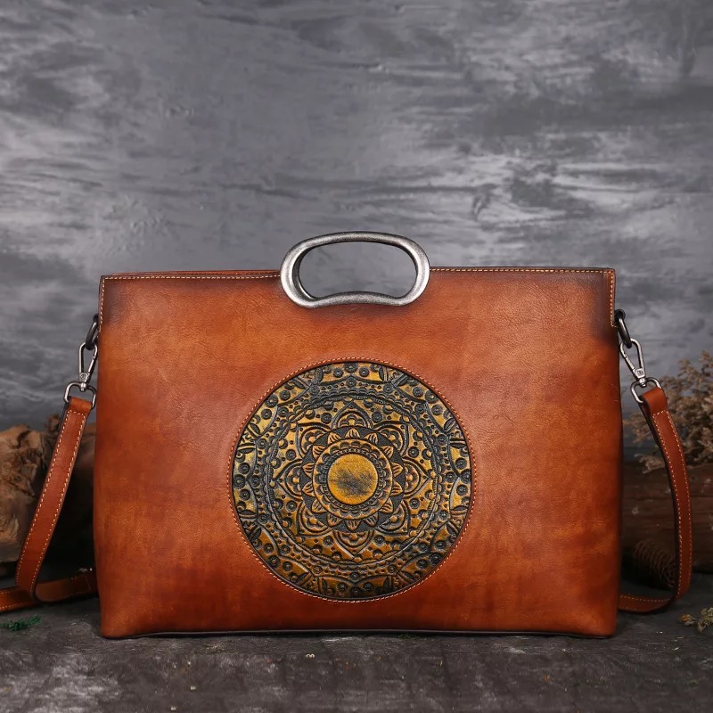 Hand Tooled Leather Cow Fur Western Style Bag Satchel Grants