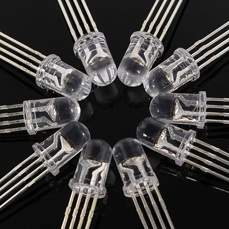 RGB LED Diodes 5mm Common Cathode 4 Pin Tri Color Emitting Diodes Transparent LED Light Bulb Lamp DIY Lighting