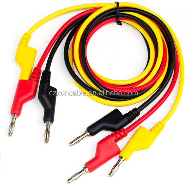 2Pieces Copper 25A Stackable 4mm Banana Plug Multimeter Test Cable Lead Cord Black Red