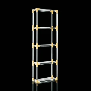 Modern Acrylic Corner Bookshelf Storage Shelf Glass Stainless Steel Parts Metal Cabinet