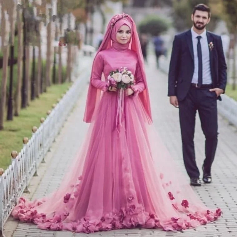 Arab Muslim Hand Made Hijab Blush Pink Wedding Dress Wedding Gown With Flowers Alibaba