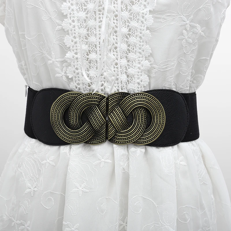 Vintage Metal Interlock Buckle Elastic Waist Belt - Wide  display picture 1