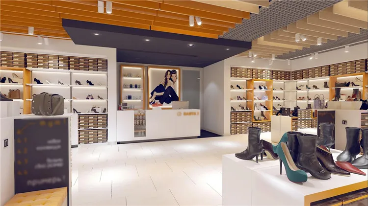 Boutique zapatos de mostrador de la tienda escaparate moderno de