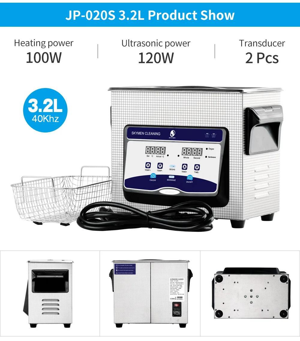 Skymen JP-020S 3.2L Benchtop Ultrasonic Cleaner 120W Vinyl Record Ultrasonic Cleaner