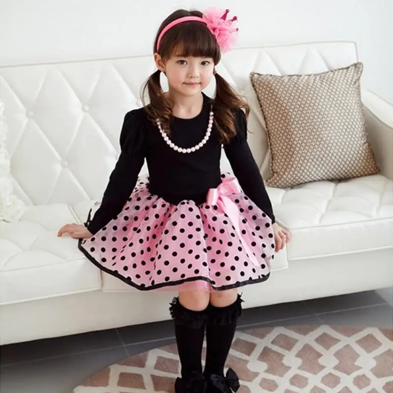 2016 New arrival Baby Girls Princess font b dress b font long sleeve Polka Dot Plaid