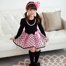 2016 New arrival Baby Girls Princess font b dress b font long sleeve Polka Dot Plaid