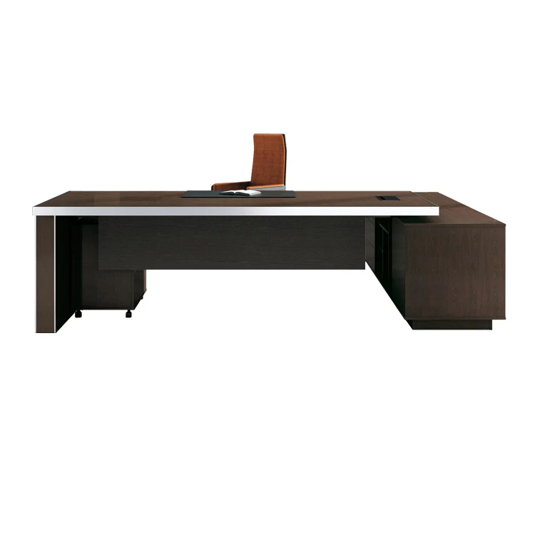 Modern Office Furniture Melamine L Shaped Desk Wooden Black Color Boss Large Executive Table