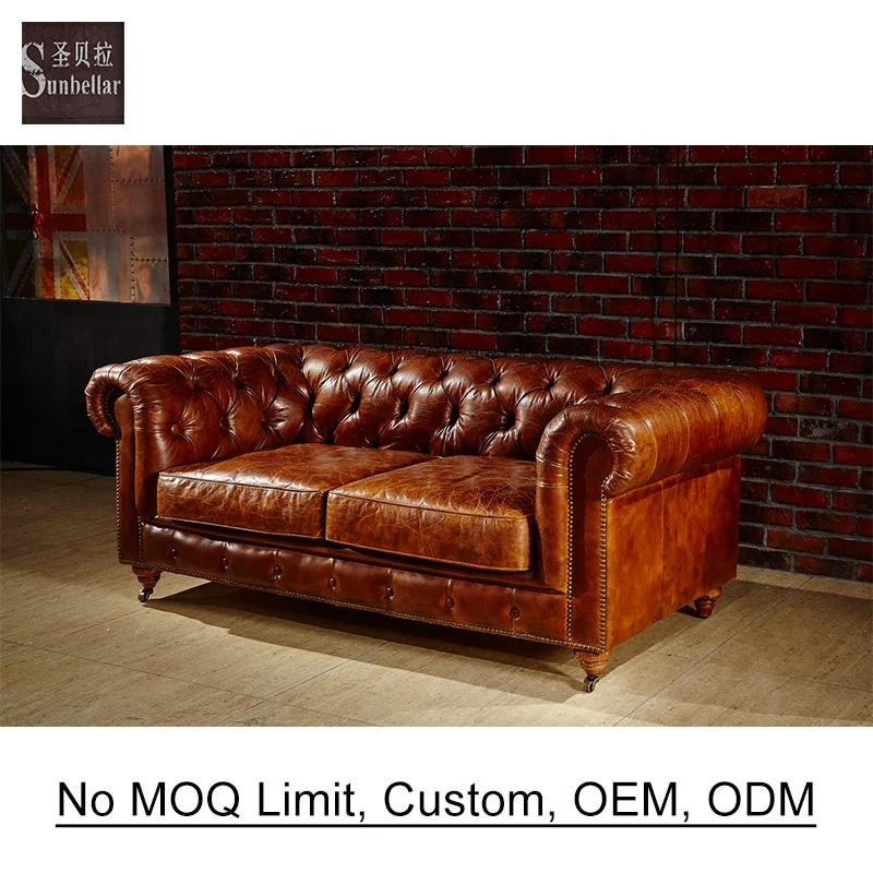 最新の激安 Bespoke Vintage Couch Leather Brown Distressed 2人掛け・3人掛けソファ