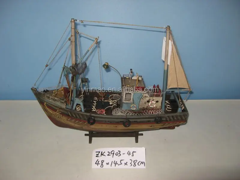 Antique Wooden Fishing boat model with