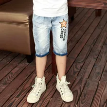 2015 hot summer design light blue star printed kids short pants boys elegant jeans denim shorts for teen children 11 years