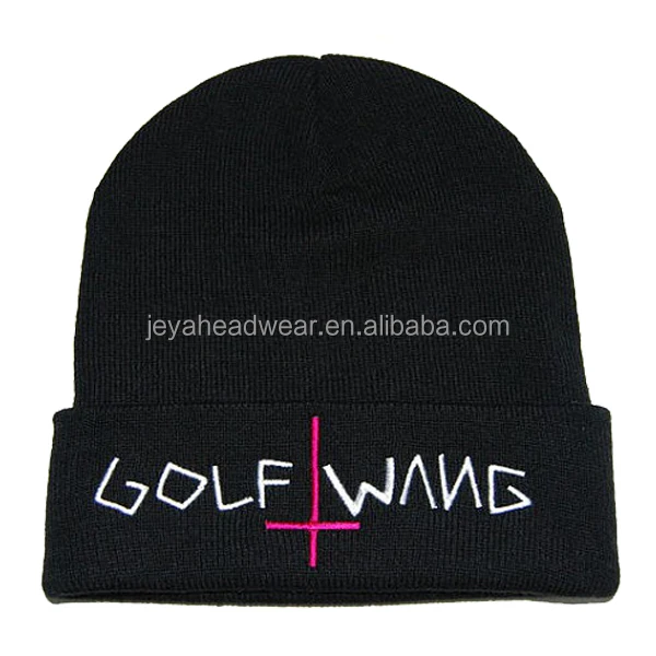 Bill Embroidery Beanie Hat Knit Black 