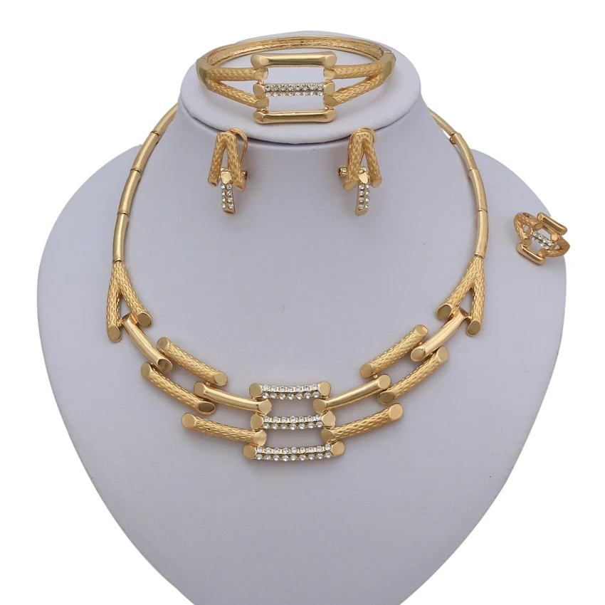 Mode Frauen Hochzeit Schmuck Set Vergoldet Halskette Ohrringe Geschenk Billig