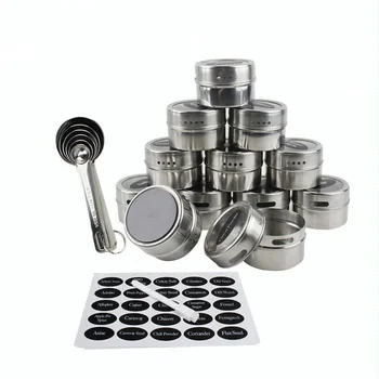Direct Manufacturer Stainless Steel Magnetic Spice Tins Premium Quality Food Grade 24pcs/12pcs/ 9pcs/6pcs Kitchen Condiments Jar
