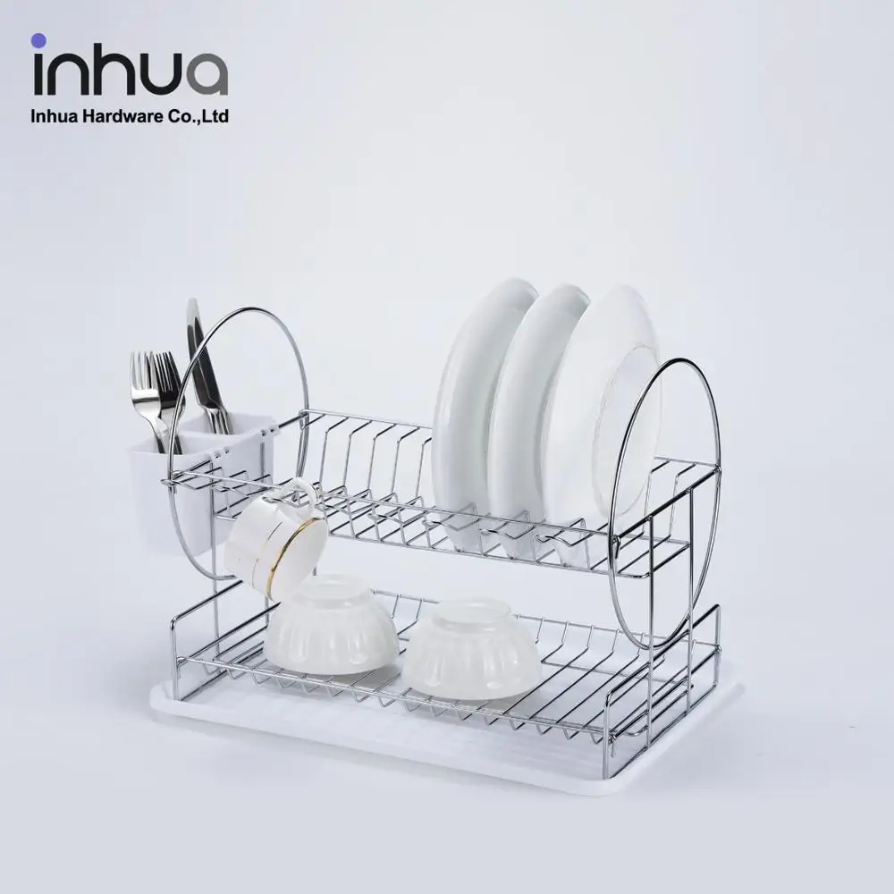 Wholesaler Classic style double layers chrome plated round head dish rack kitchen storage rack holde